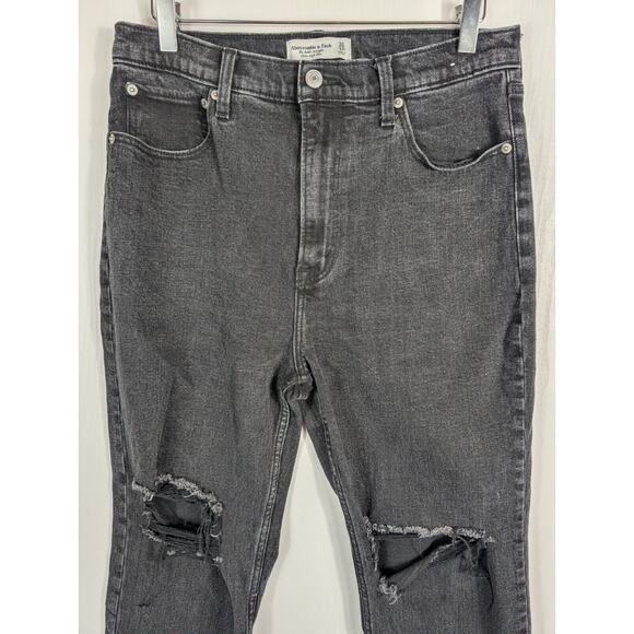 Abercrombie & Fitch Women Ankle Straight Jeans Distressed High Rise Black 31/12R - Picture 2 of 14